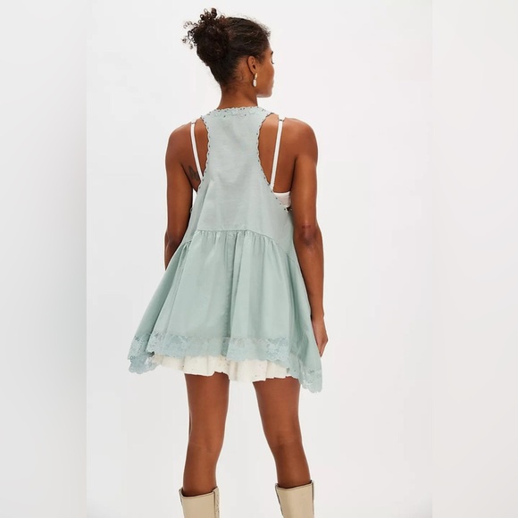 Free People Mint Green Embroidered Lace Tunic Top Size S Boho 100 Cotton - Picture 3 of 4